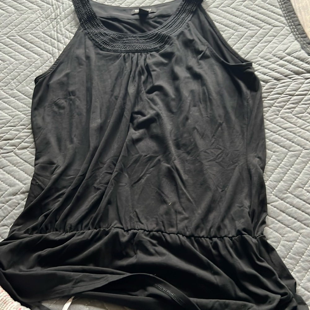 WhiteHouse black - black large tank top with decorated neck and flair bottom L